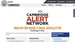 Sign up for Weekly Email Newsletter - City of Cambridge, MA