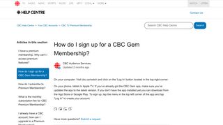 How do I sign up for a CBC Gem Membership? – CBC Help Centre