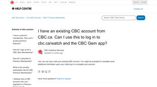 I have an existing CBC account from CBC.ca. Can I use this to log in to ...