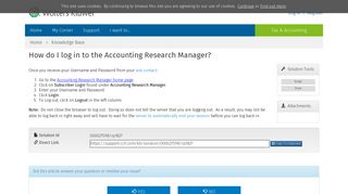 How do I log in to the Accounting Research Manager? - CCH Support
