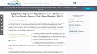 Collegiate Funding Services Acquires SunTech Inc.; Student Loan ...