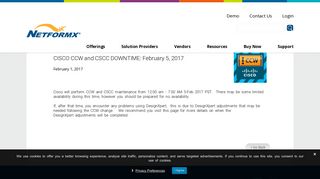CISCO CCW and CSCC DOWNTIME: February 5, 2017 - Netformx