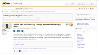 Norton Safe Web blocking Xfinity/Comcast account login page ...
