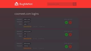coomeet.com passwords - BugMeNot
