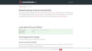 Default settings of the D-Link DIR-605L - routerdefaults.org