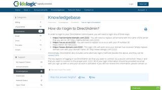 How do I login to DirectAdmin? - Knowledgebase - Idologic Networks