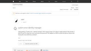 system error identity manager - Apple Community - Apple Discussions