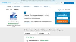 Top 66 Reviews and Complaints about Global Exchange Vacation Club