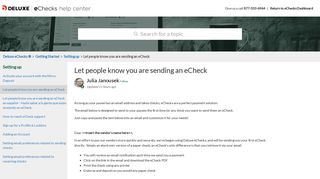 Let people know you are sending an eCheck – Deluxe eChecks ®