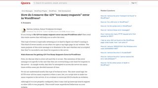 How to remove the 429 “too many requests” error in WordPress - Quora