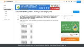 Formula to find login time and logout of employees - Stack Overflow