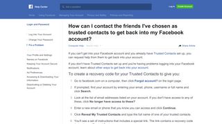 How can I contact the friends I've chosen as trusted ... - Facebook