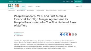 PeoplesBancorp, MHC and First Suffield Financial, Inc. Sign Merger ...