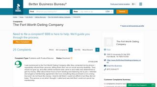 The Fort Worth Dating Company | Complaints | Better Business ...