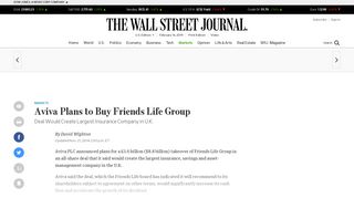 Aviva Plans to Buy Friends Life Group - WSJ