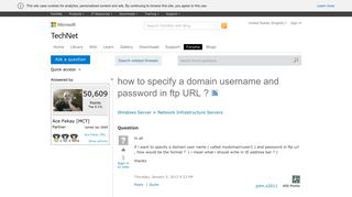 how to specify a domain username and password in ftp URL ? - Microsoft
