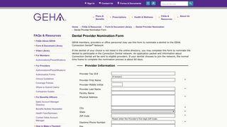 Dental Provider Nomination Form | GEHA