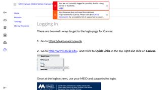 Logging In: GCC Canvas Online Series: Canvas Basics
