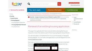 Renewal of an existing housing application | Haringey Council
