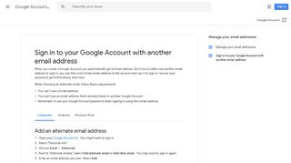 Sign in to your Google Account with another email address - Computer ...