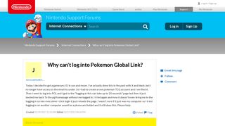 Why can't log into Pokemon Global Link? | Nintendo Support Forums