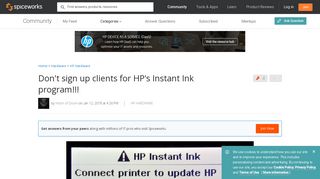 Don't sign up clients for HP's Instant Ink program!!! - Spiceworks ...