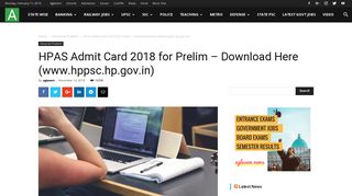 HPAS Admit Card 2018 for Prelim - Download Here (www.hppsc.hp ...