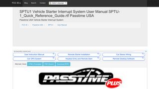 SPTU1 Vehicle Starter Interrupt System User Manual SPTU ... - FCC ID