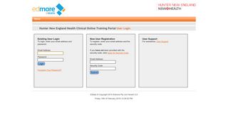 Hunter New England Health Clinical Online Training Portal User Login