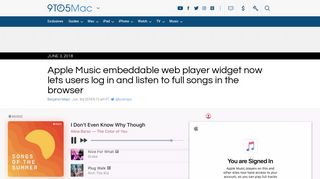 Apple Music embeddable web player widget now lets users log in and ...