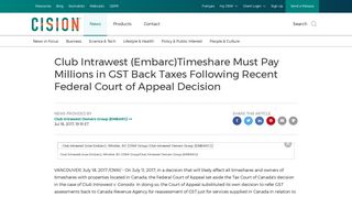Club Intrawest (Embarc)Timeshare Must Pay Millions in GST Back ...