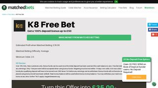 K8 Free Bet, Free bets, matchedbets.com