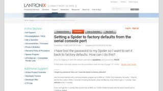 Setting a Spider to factory defaults from the serial console port