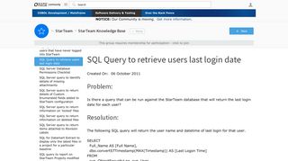 SQL Query to retrieve users last login date - StarTeam Knowledge ...