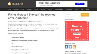 Fixing Microsoft Site can't be reached error in Chrome - gHacks Tech ...