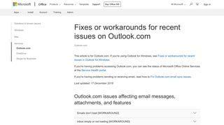 Fixes or workarounds for recent issues on Outlook.com - Outlook