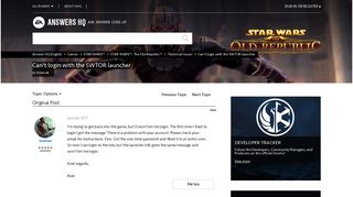Can't login with the SWTOR launcher - Answer HQ