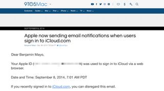 Apple now sending email notifications when users sign in to iCloud.com