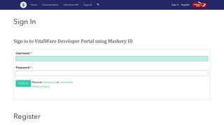 Sign in to VitalWare Developer Portal using Mashery ID