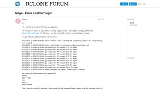 Mega - Error couldn't login - rclone forum