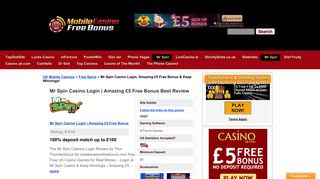 Mr Spin Casino Login | Amazing £5 Free Bonus & Keep Winnings