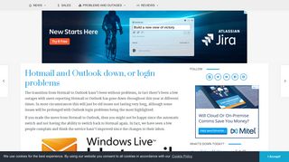 Hotmail and Outlook down, or login problems, Jan 2019