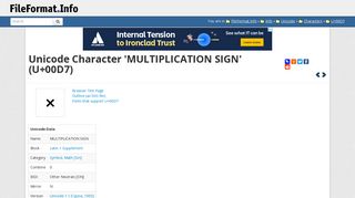 Unicode Character 'MULTIPLICATION SIGN' (U+00D7) - FileFormat.Info