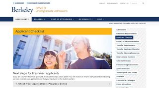 Applicant Checklist - UC Berkeley - Admissions