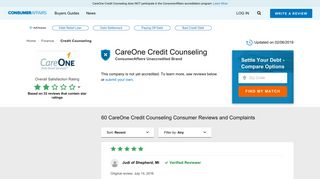 Top 60 Reviews and Complaints about CareOne Credit Counseling