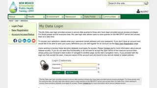 Use Department of Health Secure Login - NM-EPHT - My Data Login