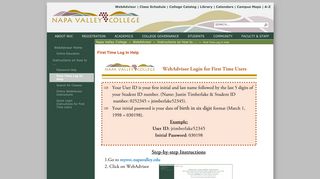 First Time Log In Help - Napa Valley College