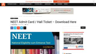 NEET Admit Card / Hall Ticket - Download Here | AglaSem Admission