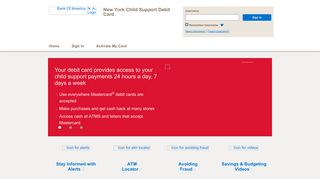 New York Child Support Debit Card - Home Page - Bank of America
