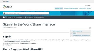 Sign in to the WorldShare interface - OCLC Support